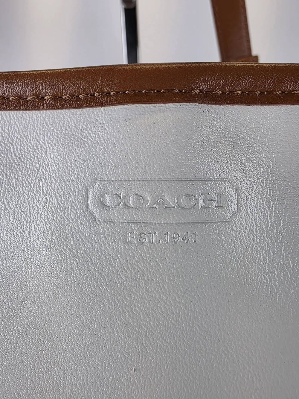 Coach Park Y2K Colorblock White & Navy Leather Tote with Brown Trim Shoulder Bag